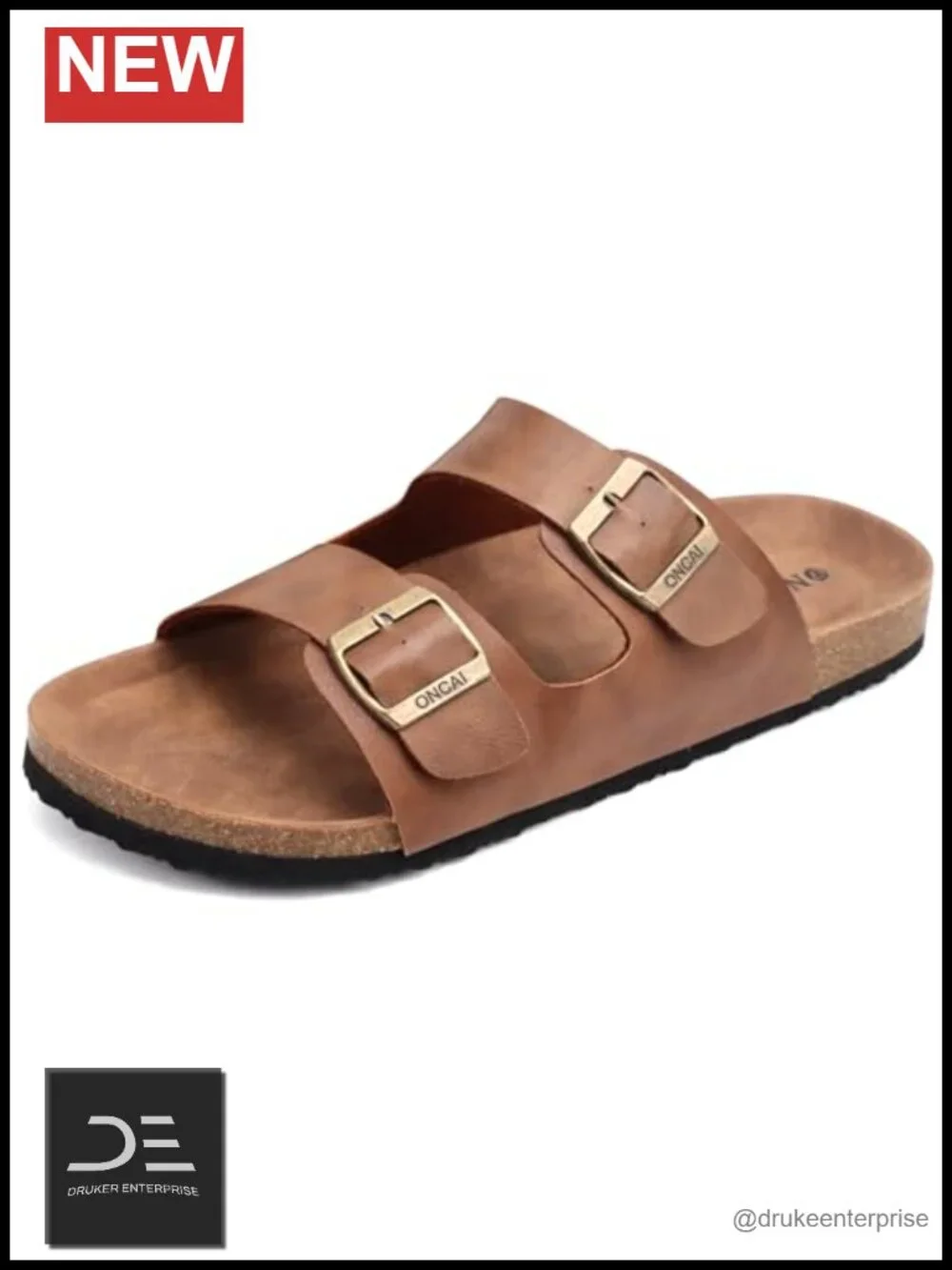 Men's Slide Sandals with Adjustable Buckle Straps Vegan Leather